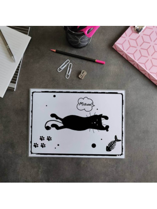 Sous-main de bureau silhouette de chat noir, A4 noir et blanc, Tribu de chats
