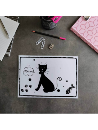 Sous-main de bureau silhouette de chat noir, A4 noir et blanc, Tribu de chats
