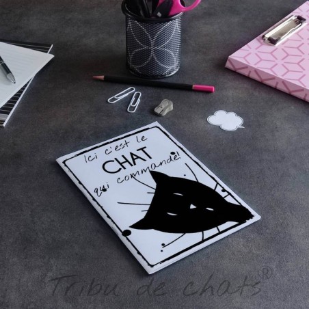 Petit carnet de notes tête de chat noir et humour, A5 noir et blanc, Tribu de chats