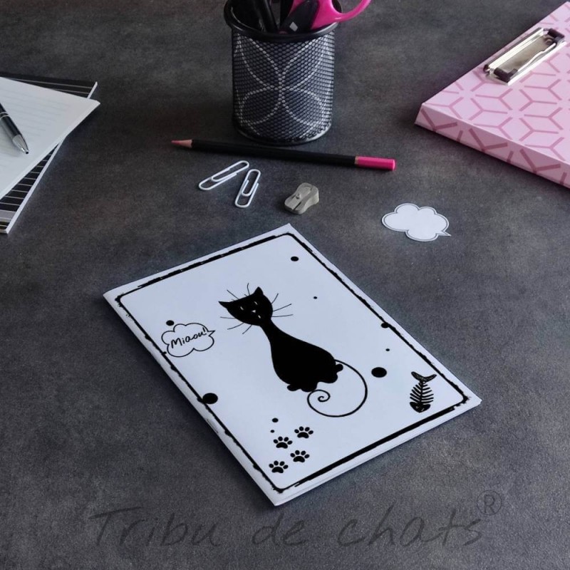 Petit carnet de notes silhouette de chat noir, A5 noir et blanc, Tribu de chats