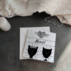 Carte de remerciement de mariage chat, moderne noir et blanc, Tribu de chats