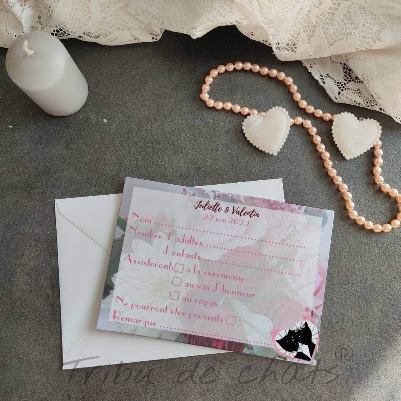 Carton réponse de mariage chat, carte simple romantique fleurie, Tribu de chats