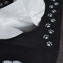 Boîte à mouchoirs chat, silhouette chat noir, bois noir et blanc, Tribu de chats