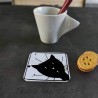 Dessous de verre chat, tête chat noir, carton noir et blanc, Tribu de chats
