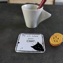 Dessous de verre chat, tête chat noir et texte humour, carton noir et blanc, Tribu de chats