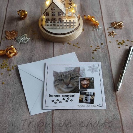 Carte bonne année chat, photo de chat, carte double, Tribu de chats