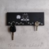 Accroche clés bois tête de chat, noir et blanc, Tribu de chats