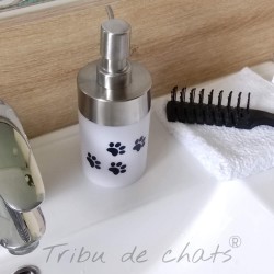 Distributeur de savon et gobelet chat, tête de chat, plastique et inox, noir et blanc, Tribu de chats