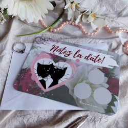 Save the date mariage romantique, carte à gratter couple de  chats, Tribu de chats