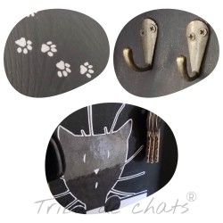 Armoire à clés chat, tête de chat, bois, noir et blanc, Tribu de chats