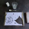Set de table chat, tête chat noir, papier plastifié, noir et blanc, Tribu de chats