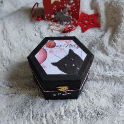 Boîte boules de Noël patte de chat, verre noir et blanc, Tribu de chats