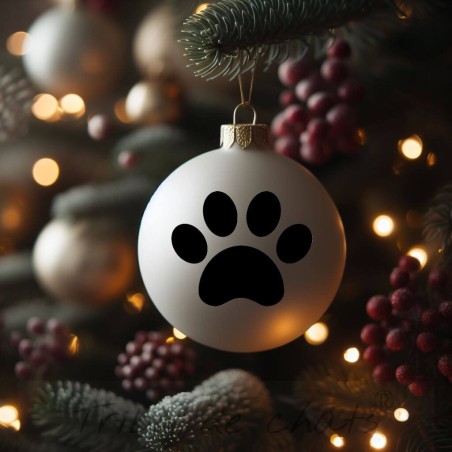 Boules de Noël patte de chat, verre noir et blanc, Tribu de chats