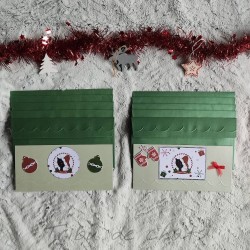 10 Cartes Joyeux Noël chat, verte et blanche, Tribu de chats