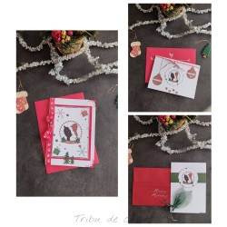 6 Cartes de Noël chat, rouge, vert et blanc, Tribu de chats