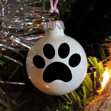 Petites boules de Noël patte de chat, verre noir et blanc, Tribu de chats