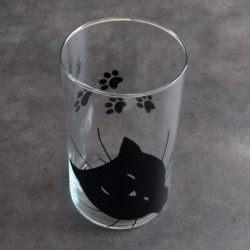 Vase chat, tête chat noir, verre, Tribu de chats