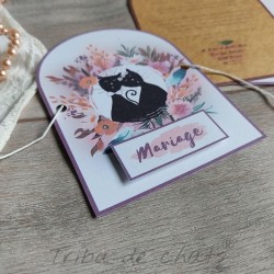 Faire-part mariage bohème thème chat, cartes simples superposées, Tribu de chats