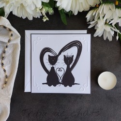 Faire-part mariage classique thème chat, carte simple, noir et blanc, Tribu de chats