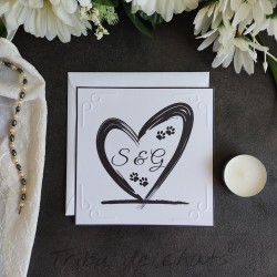Faire-part mariage classique initiales couple, carte simple, noir et blanc, Tribu de chats