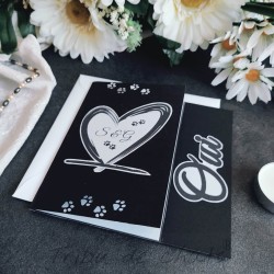 Faire-part mariage classique initiales du couple, carte double asymétrique, noir et blanc, Tribu de chats