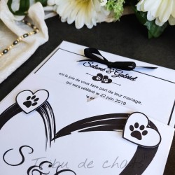 Faire-part mariage classique initiales du couple, pochette, noir et blanc, Tribu de chats