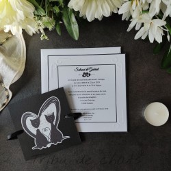 Faire-part mariage classique thème chat, cartes simples superposées, noir et blanc, Tribu de chats