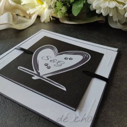Faire-part mariage classique initiales couple, cartes simples superposées, noir et blanc, Tribu de chats
