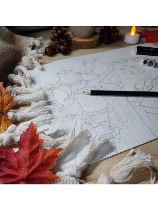 Illustration aquarelle chat et automne cosy