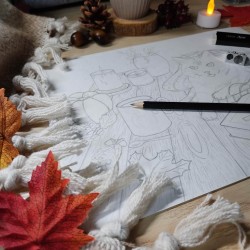 Illustration aquarelle chat et automne cosy
