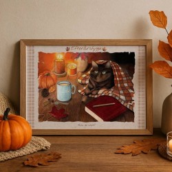 Affiche décorative chat et automne hygge, Tribu de chats
