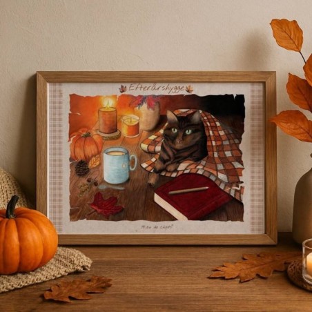 Affiche décorative chat et automne hygge, Tribu de chats