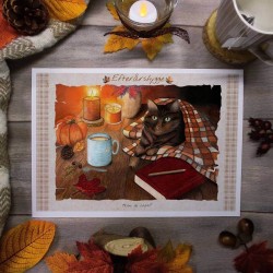 Affiche décorative chat et automne hygge, Tribu de chats