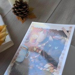 Carte d'anniversaire chat et automne cosy, Tribu de chats