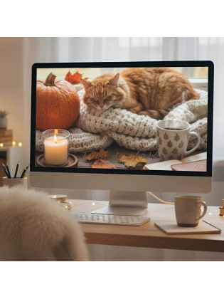 Fond d'écran “Chat & Automne Hygge” – Photographie, création IA | Tribu de chats