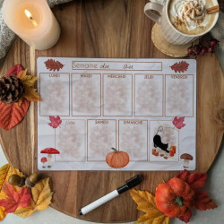 Planning réutilisable “Chat noir & Automne hygge”, lumière – Illustration à l’aquarelle, création artisanale | Tribu de chats