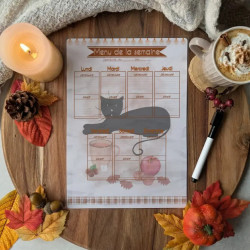 Menu “Chat noir & Automne hygge”,gourmandise – Illustration à l’aquarelle, création artisanale | Tribu de chats