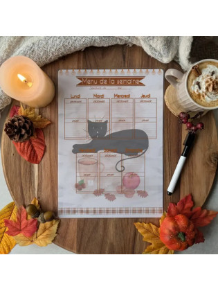 Menu “Chat noir & Automne hygge”,gourmandise – Illustration à l’aquarelle, création artisanale | Tribu de chats
