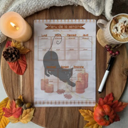 Menu “Chat noir & Automne hygge”,lumiere – Illustration à l’aquarelle, création artisanale | Tribu de chats