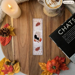 Marque-page “Chat noir & Automne hygge”, lumière – Illustration à l’aquarelle, création artisanale | Tribu de chats