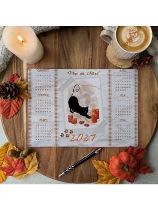 Calendrier 2027 “Chat noir & Automne hygge” – Illustration à l’aquarelle, création artisanale | Tribu de chats