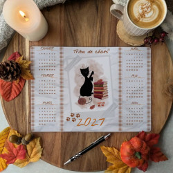 Calendrier 2027 “Chat noir & Automne hygge” – Illustration à l’aquarelle, création artisanale | Tribu de chats