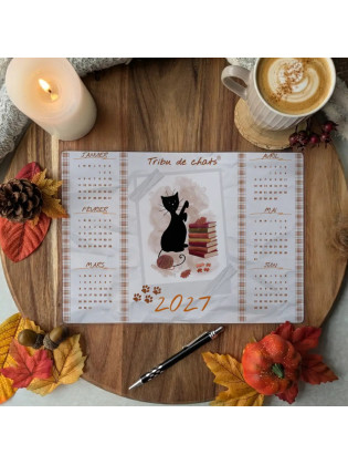 Calendrier 2027 “Chat noir & Automne hygge” – Illustration à l’aquarelle, création artisanale | Tribu de chats