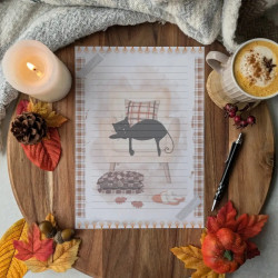 Papier à lettre “Chat noir & Automne hygge”, confort – Illustration à l’aquarelle, création artisanale | Tribu de chats