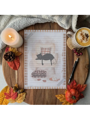 Papier à lettre “Chat noir & Automne hygge”, confort – Illustration à l’aquarelle, création artisanale | Tribu de chats