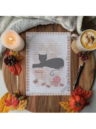 Papier à lettre “Chat noir & Automne hygge”, gourmandise – Illustration à l’aquarelle, création artisanale | Tribu de chats
