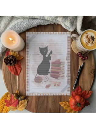 Papier à lettre “Chat noir & Automne hygge”, loisir – Illustration à l’aquarelle, création artisanale | Tribu de chats