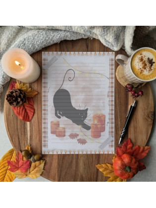 Papier à lettre “Chat noir & Automne hygge”,lumiere – Illustration à l’aquarelle, création artisanale | Tribu de chats