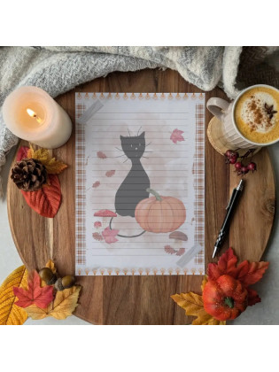 Papier à lettre “Chat noir & Automne hygge”, nature – Illustration à l’aquarelle, création artisanale | Tribu de chats