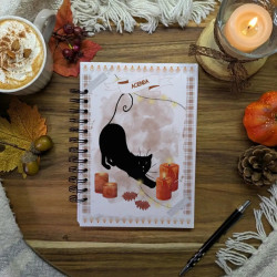 Agenda “Chat noir & Automne hygge”, lumière – Illustration à l’aquarelle, création artisanale | Tribu de chats
